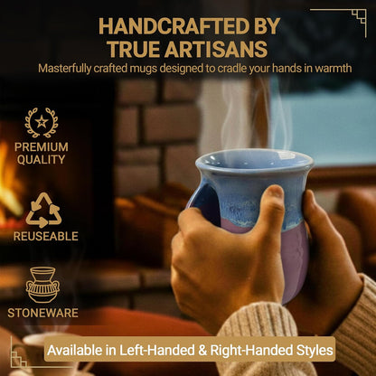 Hand Warmer Coffee Mug – Handmade Coffee Mug With Comfortable Handle Contoured Pocket Hand Warming Ceramic Coffee Mug – Proudly Made in USA – Right Handed – 14 Oz - Cobalt Canyon