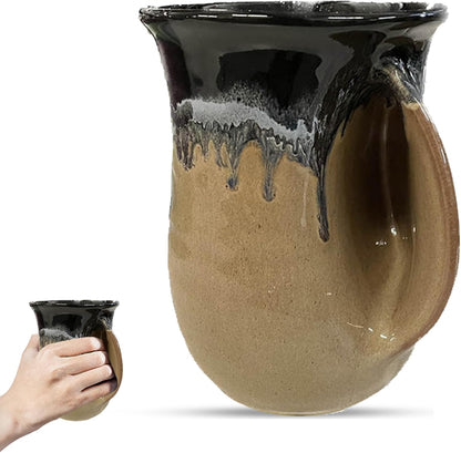 Hand Warmer Coffee Mug – Handmade Coffee Mug With Comfortable Handle Contoured Pocket Hand Warming Ceramic Coffee Mug – Proudly Made in USA – Right Handed – 14 Oz - Cobalt Canyon