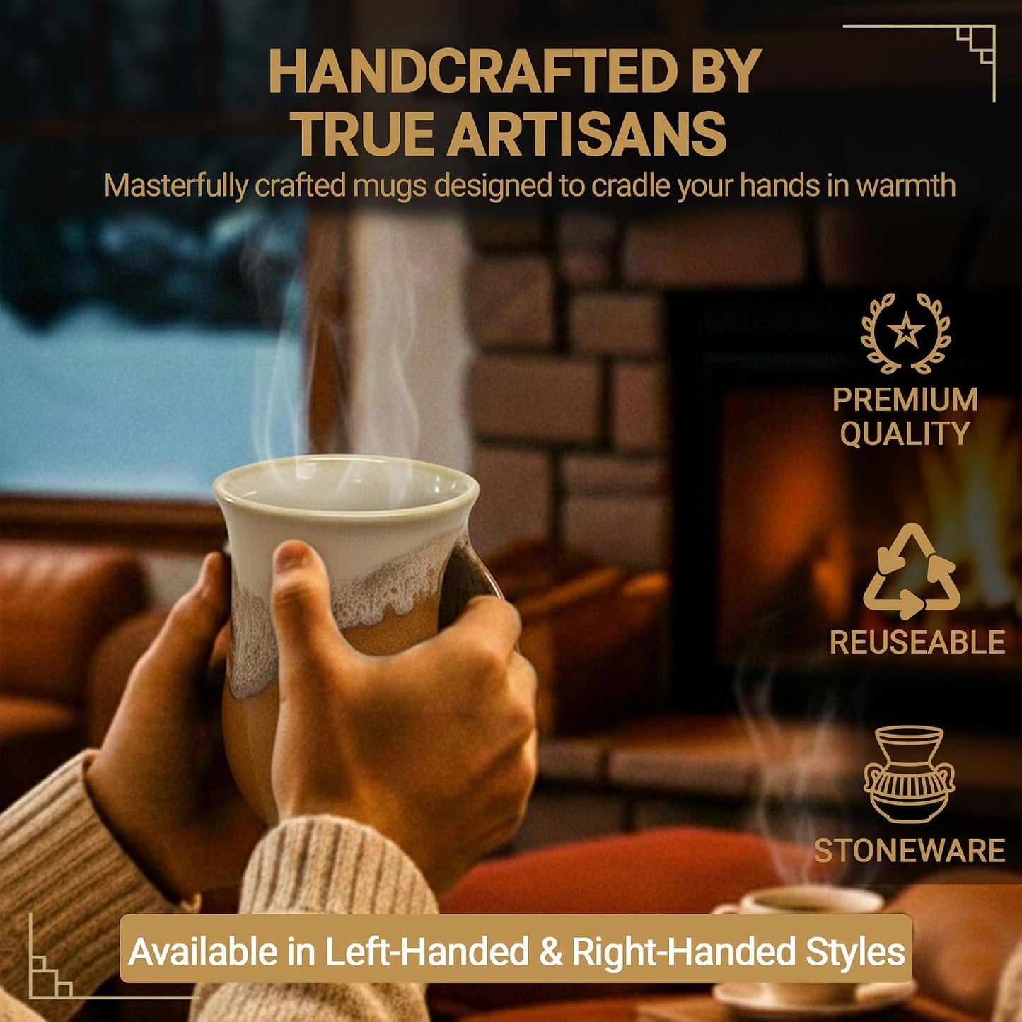 Hand Warmer Coffee Mug – Handmade Coffee Mug With Comfortable Handle Contoured Pocket Hand Warming Ceramic Coffee Mug – Proudly Made in USA – Right Handed – 14 Oz - Cobalt Canyon