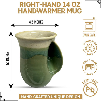 Hand Warmer Coffee Mug – Handmade Coffee Mug With Comfortable Handle Contoured Pocket Hand Warming Ceramic Coffee Mug – Proudly Made in USA – Right Handed – 14 Oz - Cobalt Canyon