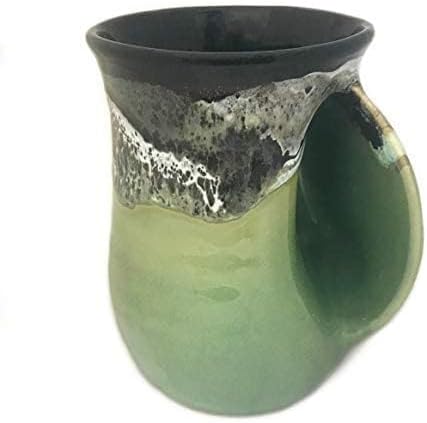 Hand Warmer Coffee Mug – Handmade Coffee Mug With Comfortable Handle Contoured Pocket Hand Warming Ceramic Coffee Mug – Proudly Made in USA – Right Handed – 14 Oz - Cobalt Canyon