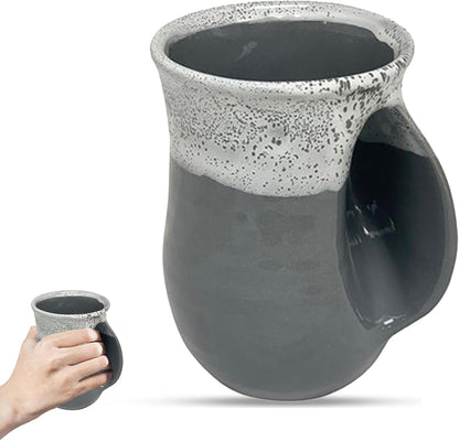 Hand Warmer Coffee Mug – Handmade Coffee Mug With Comfortable Handle Contoured Pocket Hand Warming Ceramic Coffee Mug – Proudly Made in USA – Right Handed – 14 Oz - Cobalt Canyon