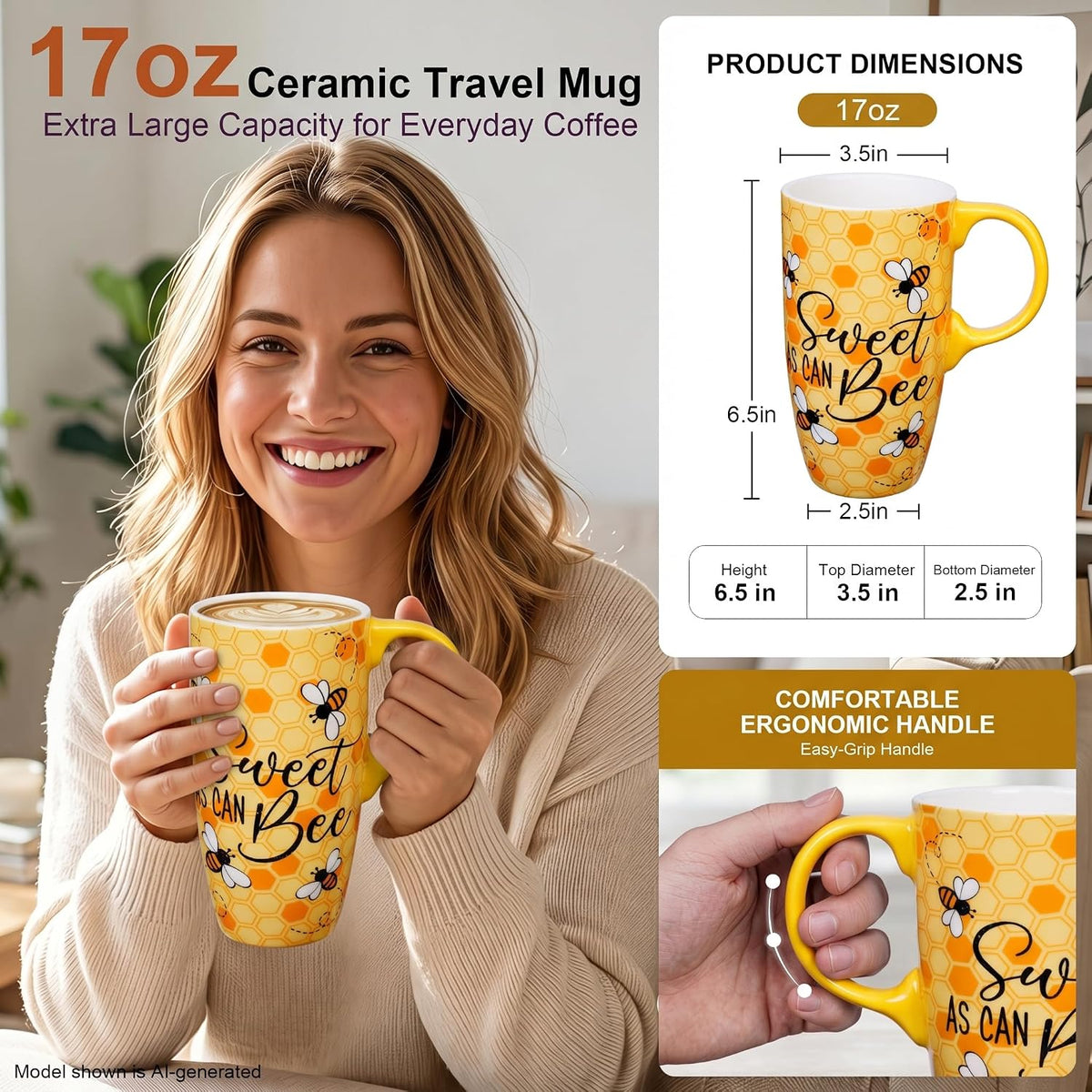 17oz Ceramic Mug with Lid&Gift Box, Scandinavian Floral Botanical | Splash-proof lid for commute use; durable glazed ceramic; fits home office routines; gift-ready