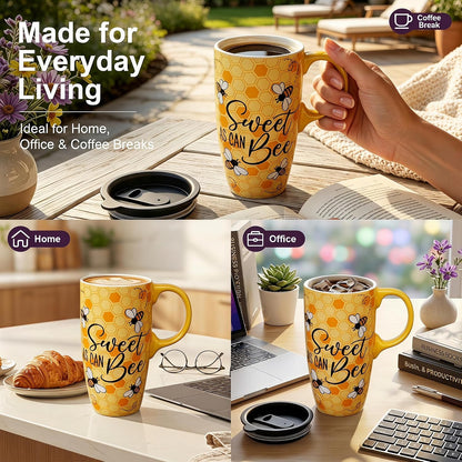 17oz Ceramic Mug with Lid&Gift Box, Scandinavian Floral Botanical | Splash-proof lid for commute use; durable glazed ceramic; fits home office routines; gift-ready