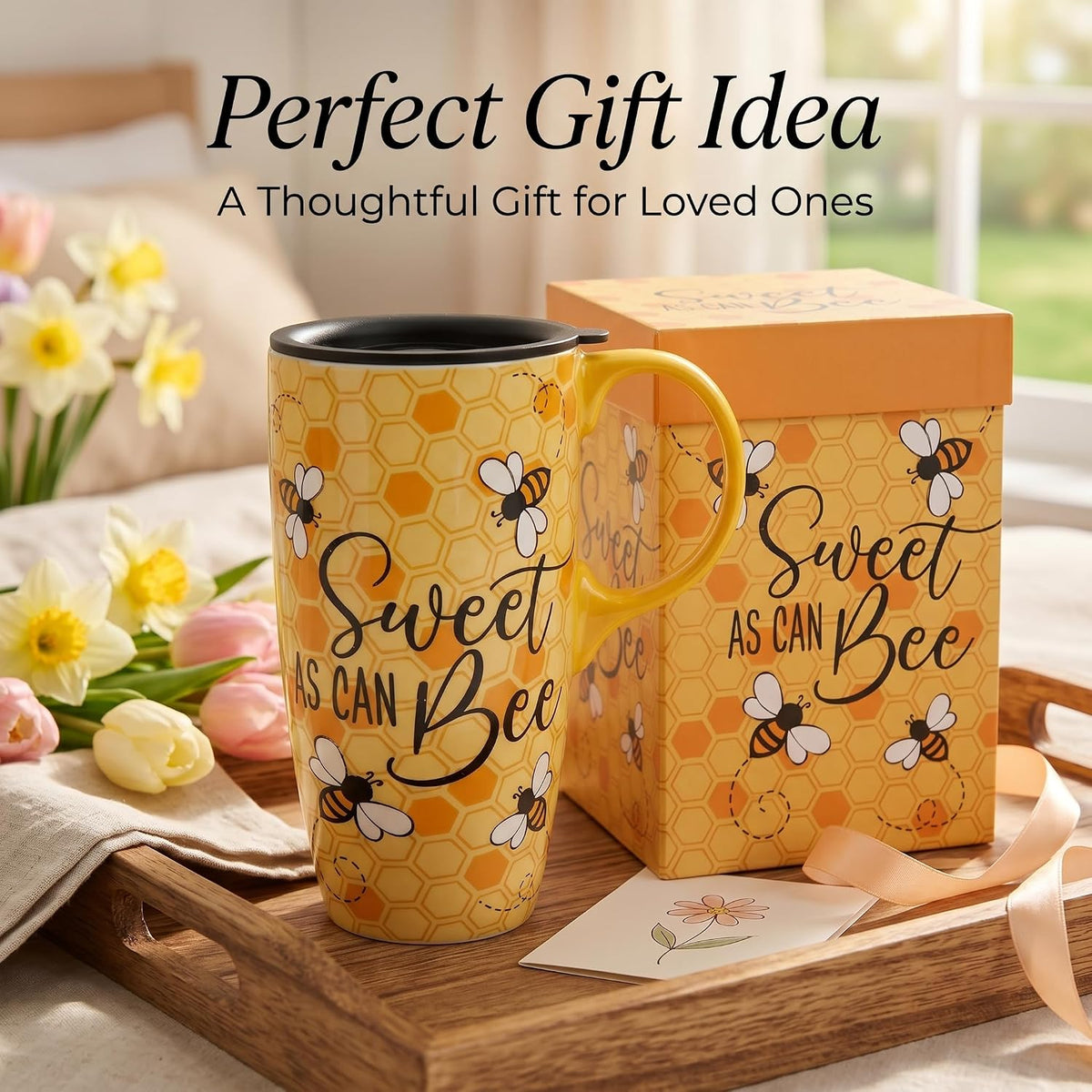17oz Ceramic Mug with Lid&Gift Box, Scandinavian Floral Botanical | Splash-proof lid for commute use; durable glazed ceramic; fits home office routines; gift-ready