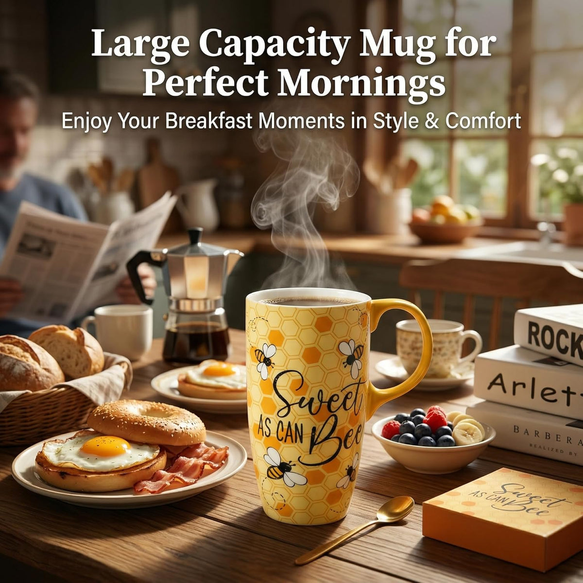 17oz Ceramic Mug with Lid&Gift Box, Scandinavian Floral Botanical | Splash-proof lid for commute use; durable glazed ceramic; fits home office routines; gift-ready