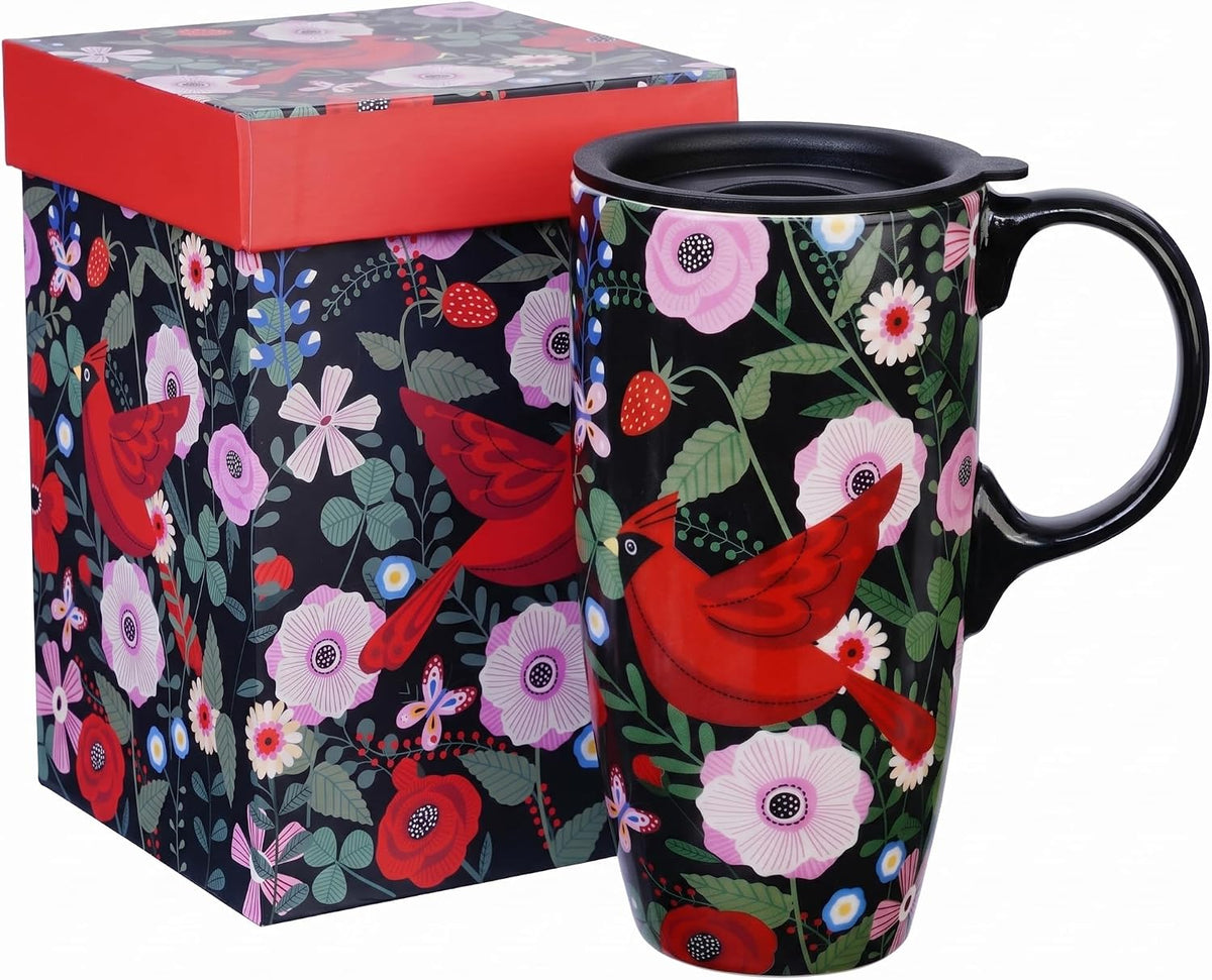 17oz Ceramic Mug with Lid&Gift Box, Scandinavian Floral Botanical | Splash-proof lid for commute use; durable glazed ceramic; fits home office routines; gift-ready