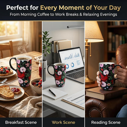 17oz Ceramic Mug with Lid&Gift Box, Scandinavian Floral Botanical | Splash-proof lid for commute use; durable glazed ceramic; fits home office routines; gift-ready