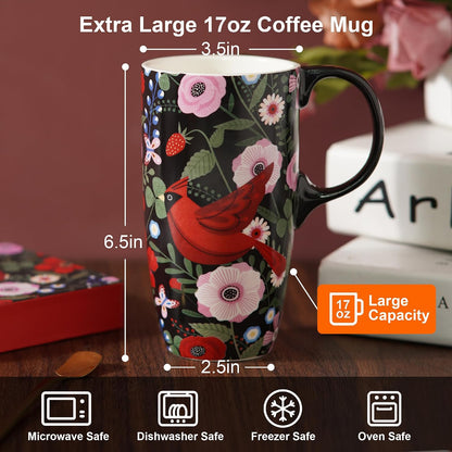 17oz Ceramic Mug with Lid&Gift Box, Scandinavian Floral Botanical | Splash-proof lid for commute use; durable glazed ceramic; fits home office routines; gift-ready