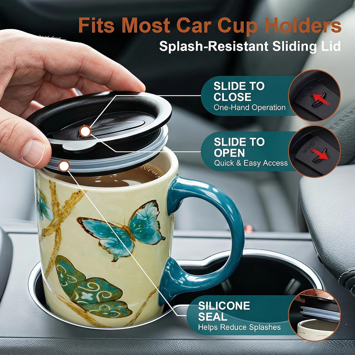 17oz Ceramic Mug with Lid&Gift Box, Scandinavian Floral Botanical | Splash-proof lid for commute use; durable glazed ceramic; fits home office routines; gift-ready