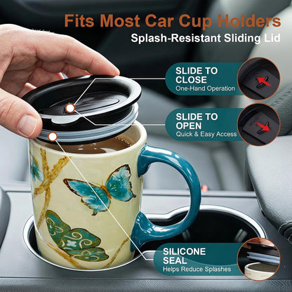 17oz Ceramic Mug with Lid&Gift Box, Scandinavian Floral Botanical | Splash-proof lid for commute use; durable glazed ceramic; fits home office routines; gift-ready