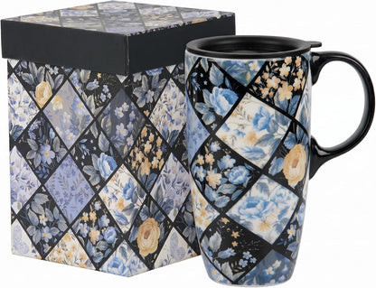 17oz Ceramic Mug with Lid&Gift Box, Scandinavian Floral Botanical | Splash-proof lid for commute use; durable glazed ceramic; fits home office routines; gift-ready