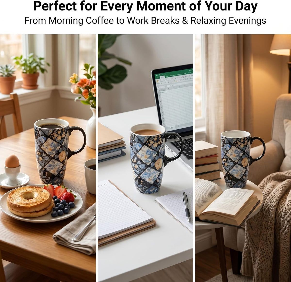 17oz Ceramic Mug with Lid&Gift Box, Scandinavian Floral Botanical | Splash-proof lid for commute use; durable glazed ceramic; fits home office routines; gift-ready