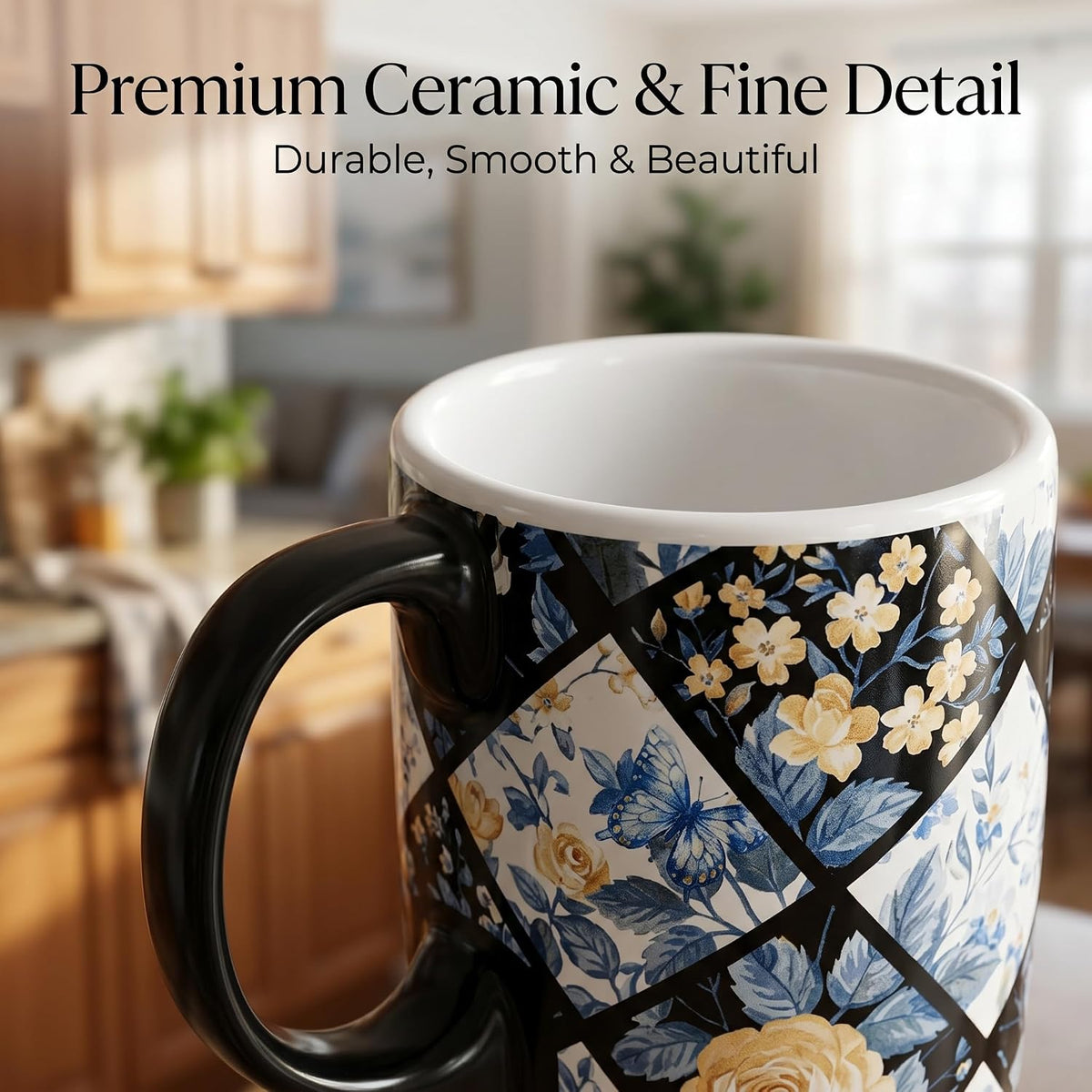 17oz Ceramic Mug with Lid&Gift Box, Scandinavian Floral Botanical | Splash-proof lid for commute use; durable glazed ceramic; fits home office routines; gift-ready