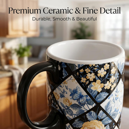 17oz Ceramic Mug with Lid&Gift Box, Scandinavian Floral Botanical | Splash-proof lid for commute use; durable glazed ceramic; fits home office routines; gift-ready
