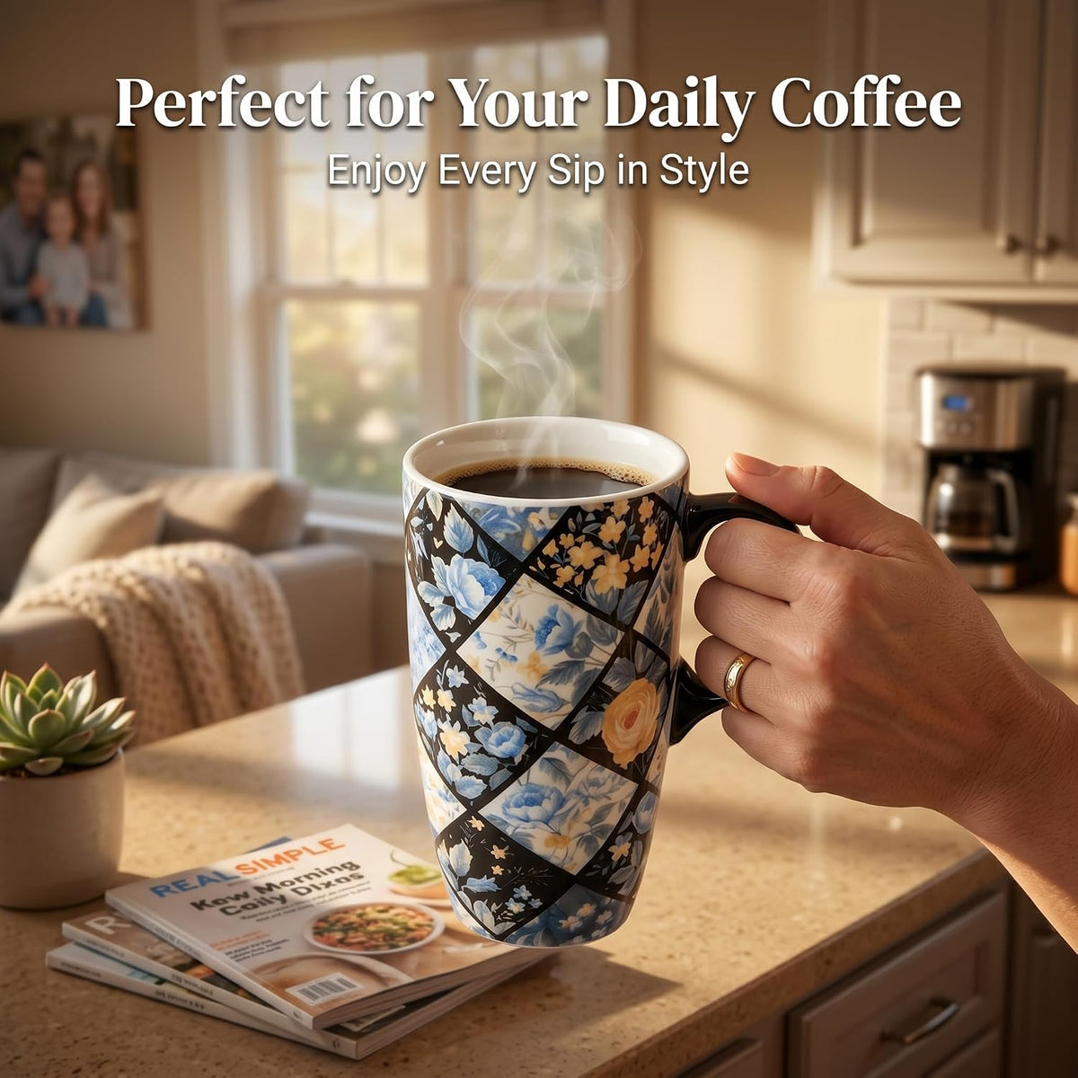 17oz Ceramic Mug with Lid&Gift Box, Scandinavian Floral Botanical | Splash-proof lid for commute use; durable glazed ceramic; fits home office routines; gift-ready