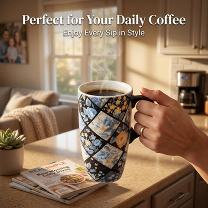 17oz Ceramic Mug with Lid&Gift Box, Scandinavian Floral Botanical | Splash-proof lid for commute use; durable glazed ceramic; fits home office routines; gift-ready