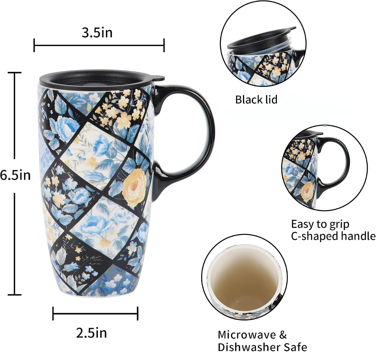 17oz Ceramic Mug with Lid&Gift Box, Scandinavian Floral Botanical | Splash-proof lid for commute use; durable glazed ceramic; fits home office routines; gift-ready