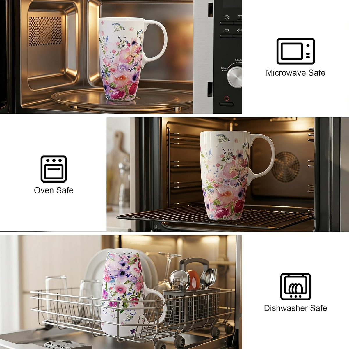 17oz Ceramic Mug with Lid&Gift Box, Scandinavian Floral Botanical | Splash-proof lid for commute use; durable glazed ceramic; fits home office routines; gift-ready