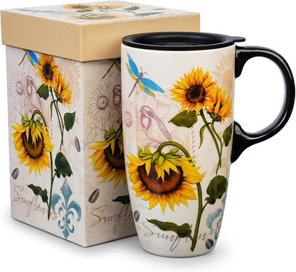 17oz Ceramic Mug with Lid&Gift Box, Scandinavian Floral Botanical | Splash-proof lid for commute use; durable glazed ceramic; fits home office routines; gift-ready