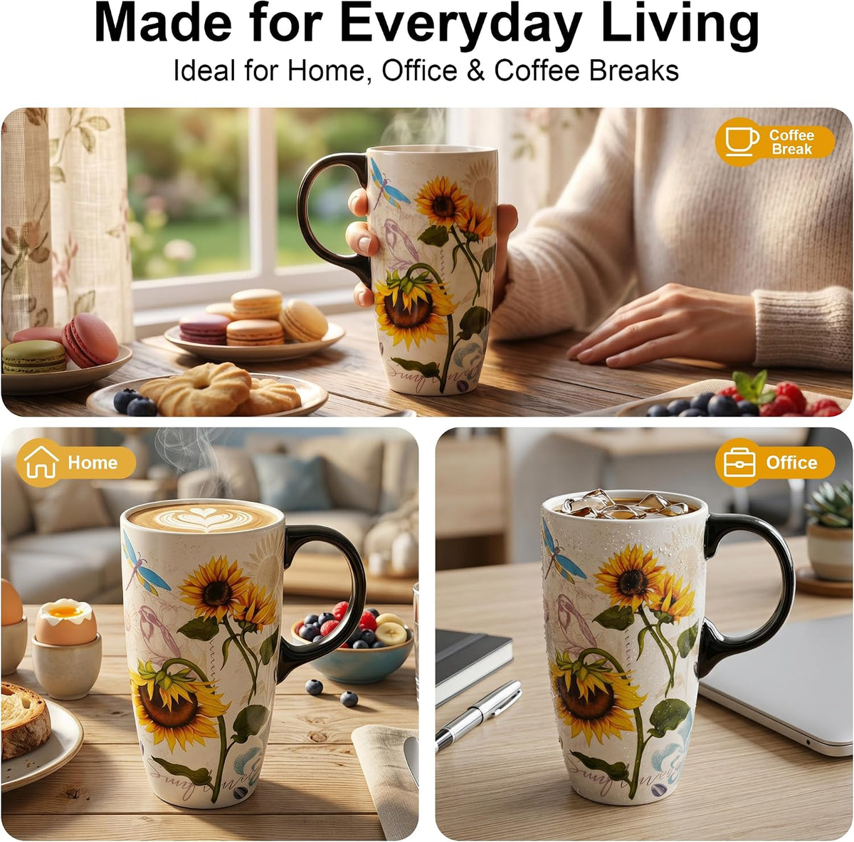 17oz Ceramic Mug with Lid&Gift Box, Scandinavian Floral Botanical | Splash-proof lid for commute use; durable glazed ceramic; fits home office routines; gift-ready