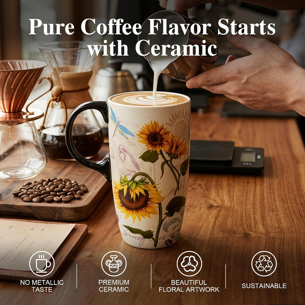 17oz Ceramic Mug with Lid&Gift Box, Scandinavian Floral Botanical | Splash-proof lid for commute use; durable glazed ceramic; fits home office routines; gift-ready