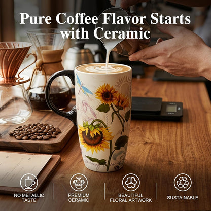 17oz Ceramic Mug with Lid&Gift Box, Scandinavian Floral Botanical | Splash-proof lid for commute use; durable glazed ceramic; fits home office routines; gift-ready