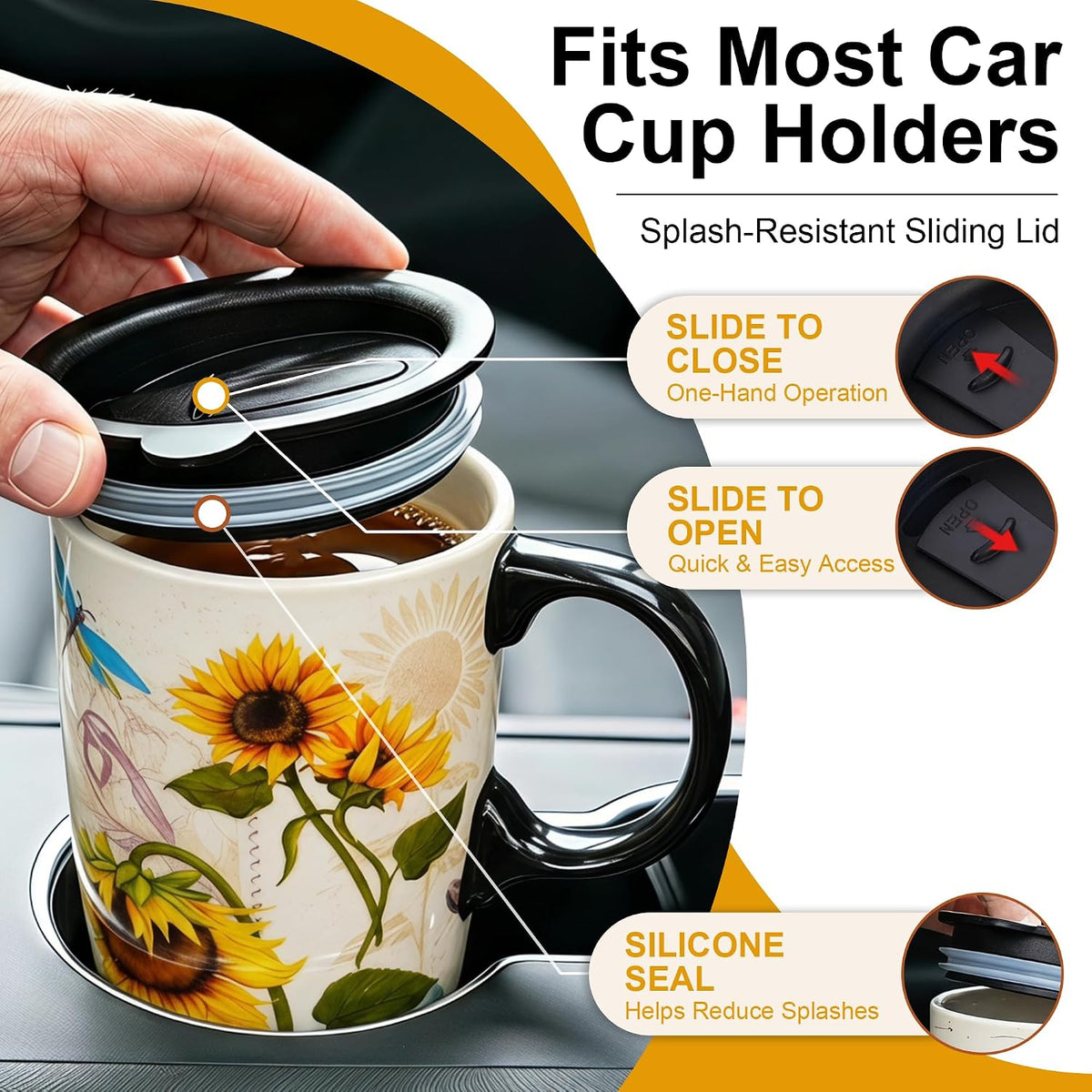 17oz Ceramic Mug with Lid&Gift Box, Scandinavian Floral Botanical | Splash-proof lid for commute use; durable glazed ceramic; fits home office routines; gift-ready