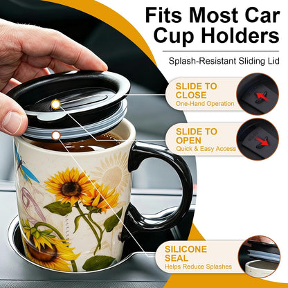 17oz Ceramic Mug with Lid&Gift Box, Scandinavian Floral Botanical | Splash-proof lid for commute use; durable glazed ceramic; fits home office routines; gift-ready