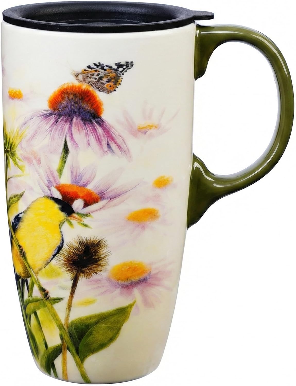 17oz Ceramic Mug with Lid&Gift Box, Scandinavian Floral Botanical | Splash-proof lid for commute use; durable glazed ceramic; fits home office routines; gift-ready