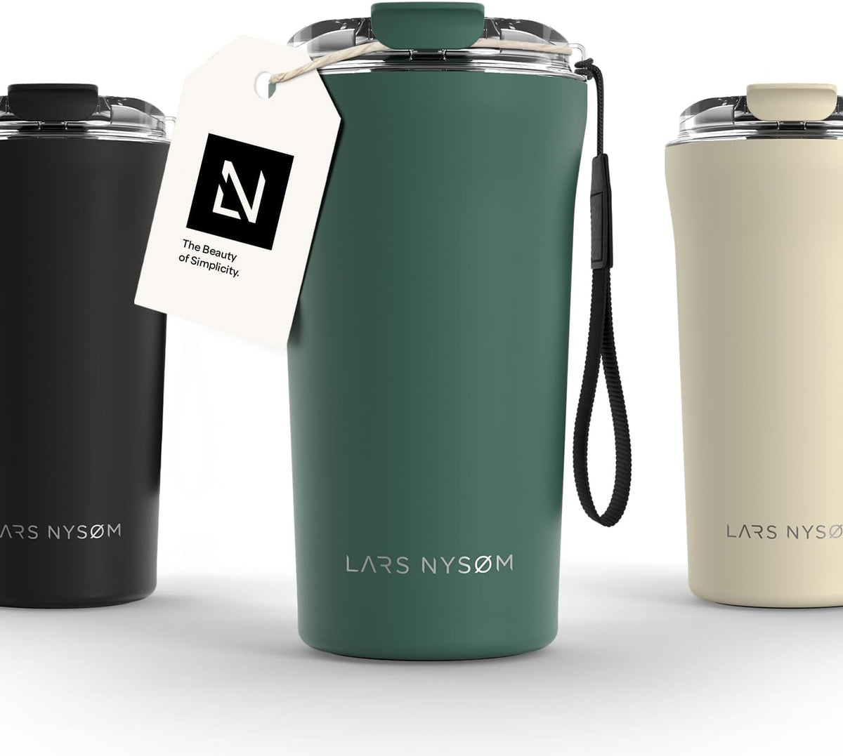 LARS NYSØM Thermo Coffee Mug to go with Strap 13oz | Travel Mug 0.38 Liter with Insulation | Leak Proof Stainless Steel Thermal Tumbler for Coffee and Tea to Go (Brick Red, 12.9oz)