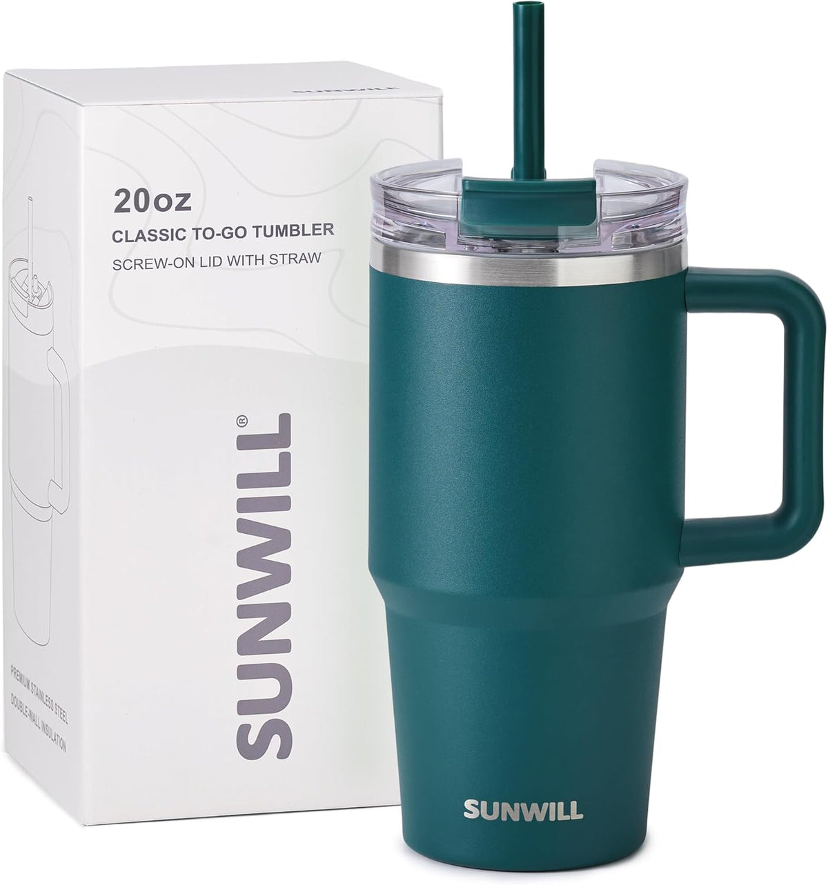 Travel Coffee Mug with Lid, 20 oz Tumbler with Handle and Straw Leak Proof, Stainless Steel Cup Insulated for Office & Gym, Cupholder Friendly, Powder Coated Pink