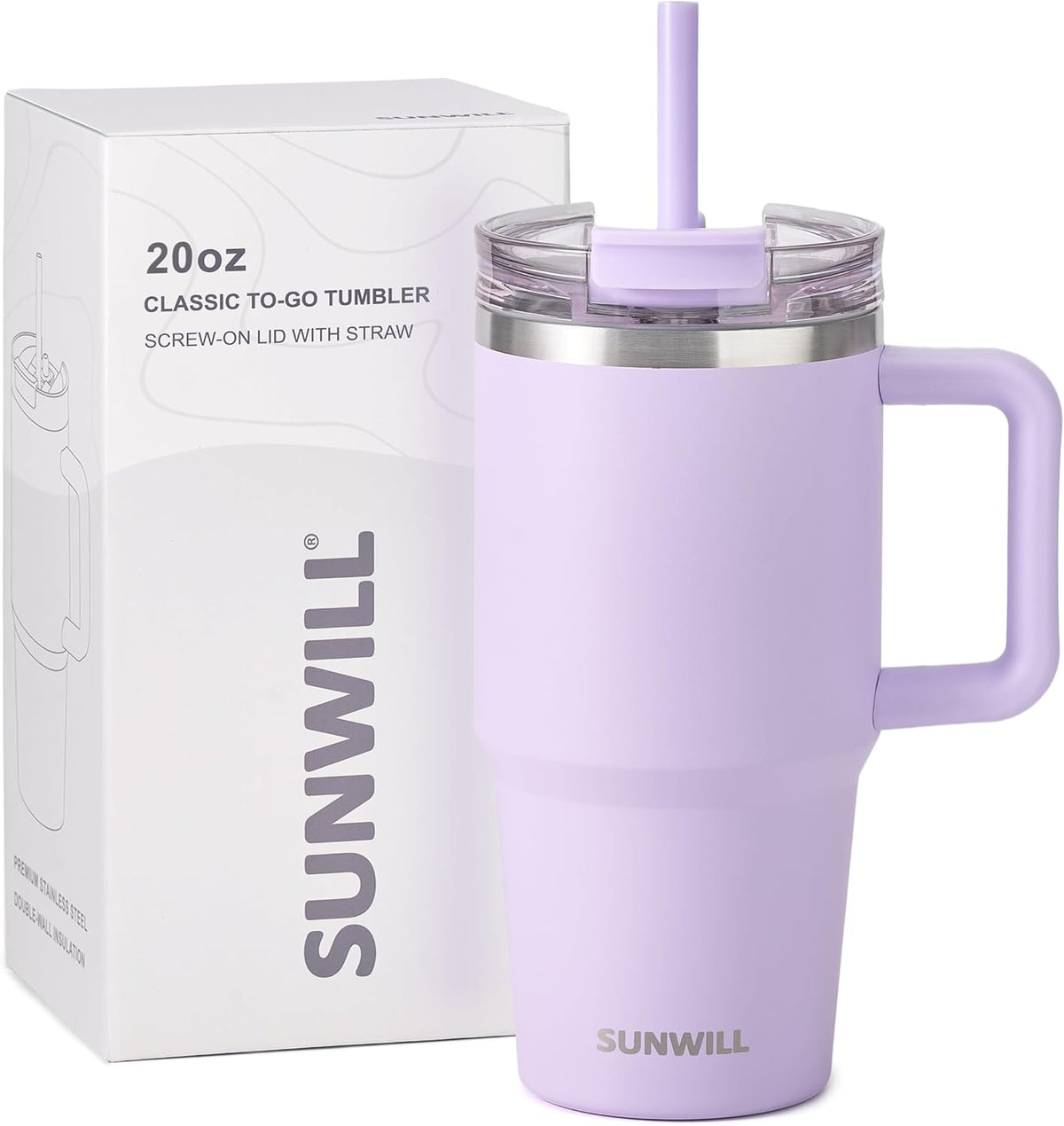 Travel Coffee Mug with Lid, 20 oz Tumbler with Handle and Straw Leak Proof, Stainless Steel Cup Insulated for Office & Gym, Cupholder Friendly, Powder Coated Pink
