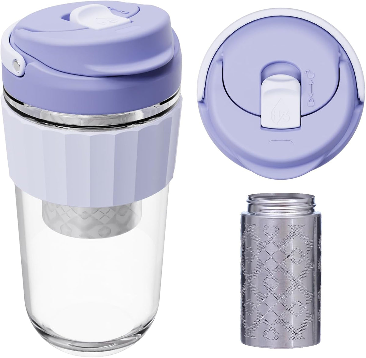 Leak-proof Glass Coffee Mug with Lock Lid, 17oz Reusable Coffee Cup with Stainless Steel Filter, Travel Tea and Fruit Infuser with Handle, BPA-free Dishwasher Safe (Forest Green)