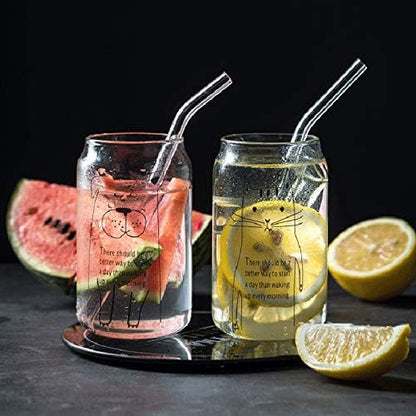 Glass Smoothie Straws, Reusable Clear Bent 9 in X 10 mm Drinking Straws, Set of 4 with Cleaning Brush