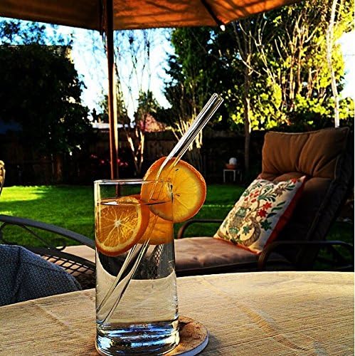 Glass Smoothie Straws, Reusable Clear Bent 9 in X 10 mm Drinking Straws, Set of 4 with Cleaning Brush