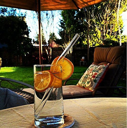 Glass Smoothie Straws, Reusable Clear Bent 9 in X 10 mm Drinking Straws, Set of 4 with Cleaning Brush