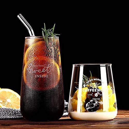 Glass Smoothie Straws, Reusable Clear Bent 9 in X 10 mm Drinking Straws, Set of 4 with Cleaning Brush