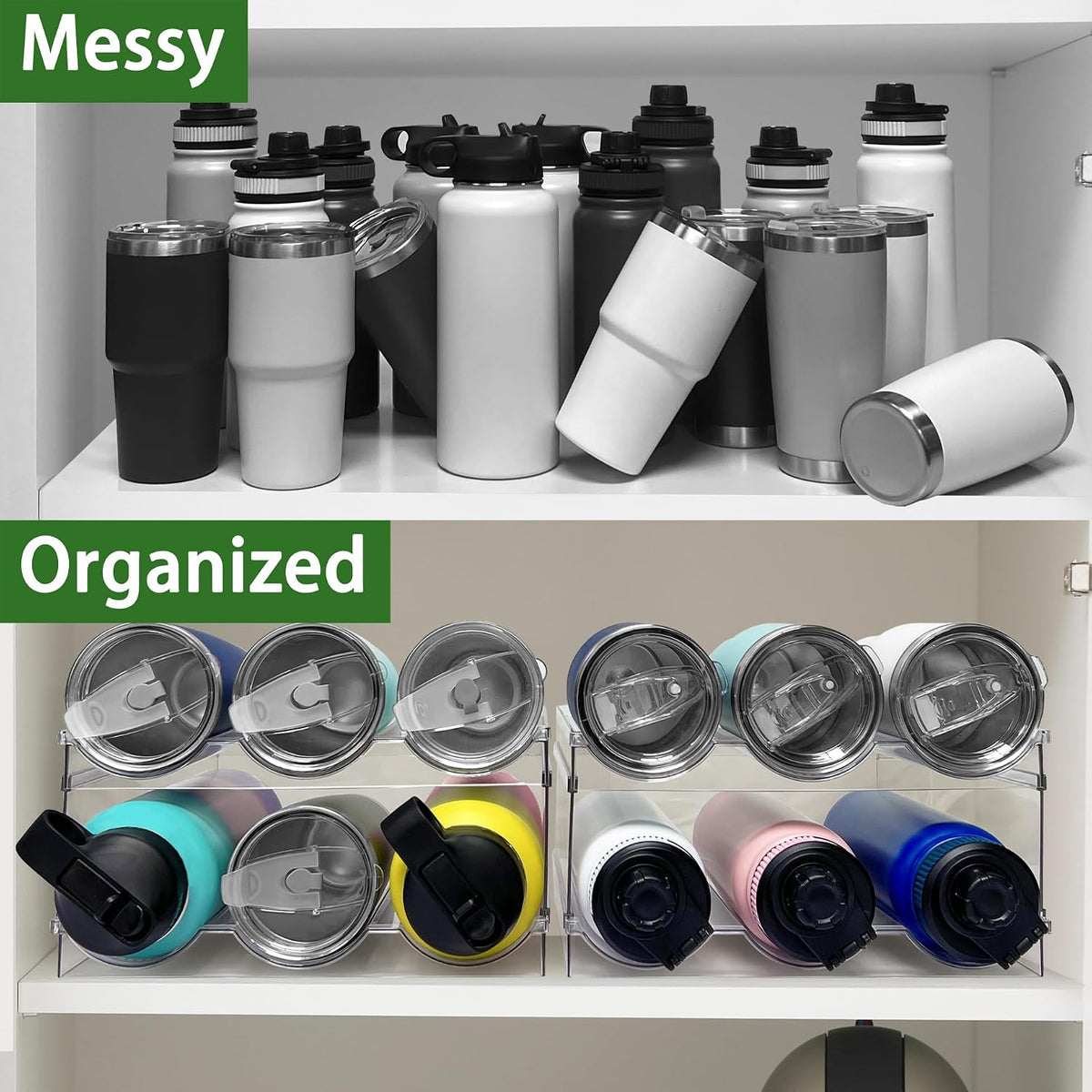 2 Pack Water Bottle Organizer, Stackable Water Bottle Holder