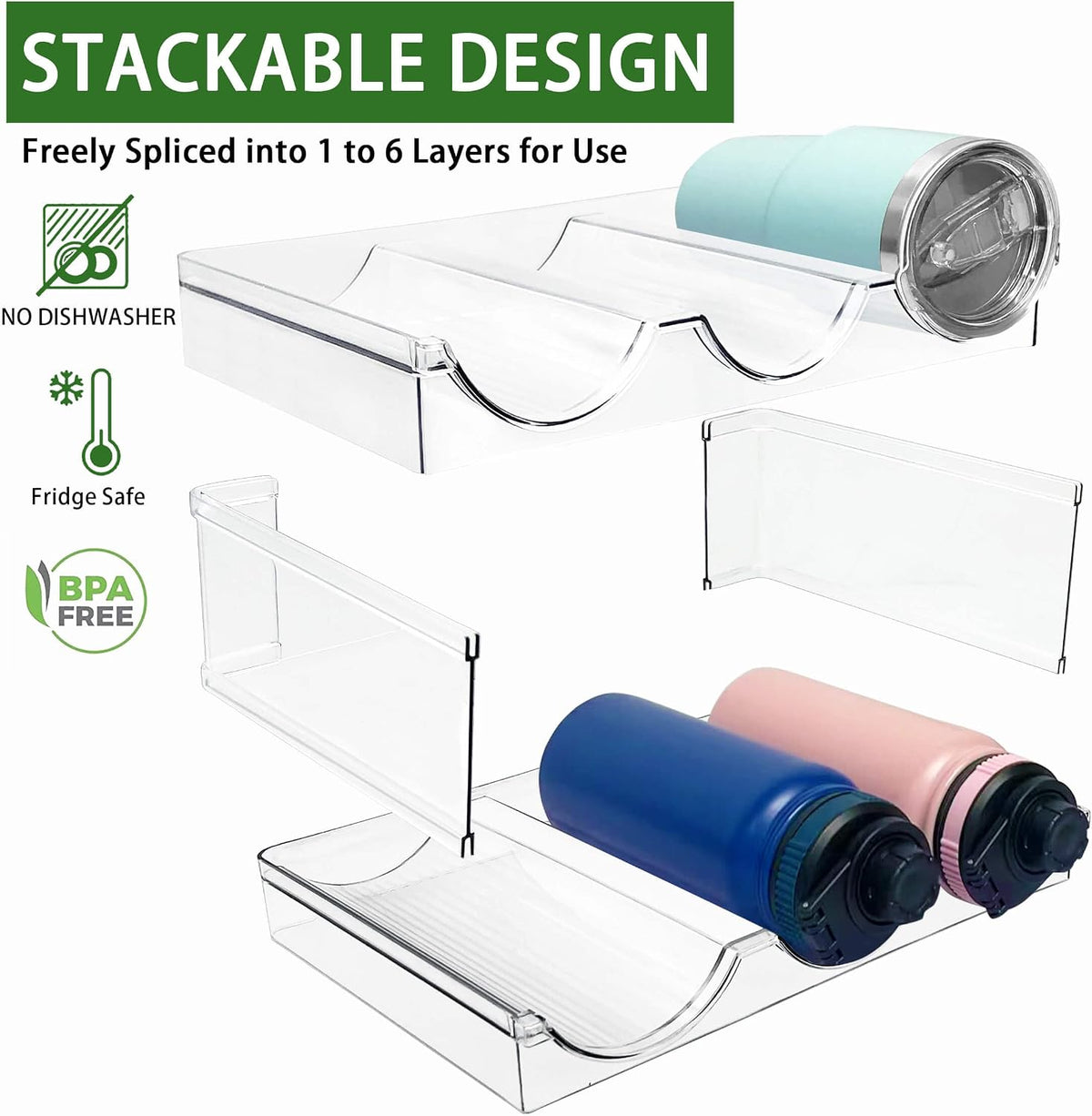 2 Pack Water Bottle Organizer, Stackable Water Bottle Holder