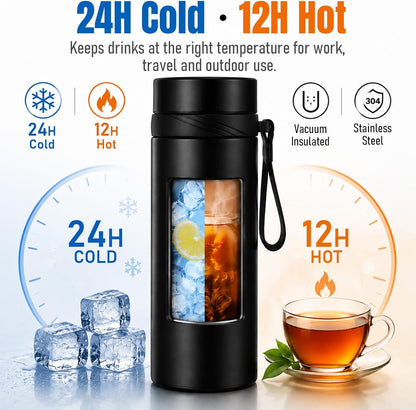 Small Water Bottle, 15 oz Stainless Steel Insulated Bottle, Blue
