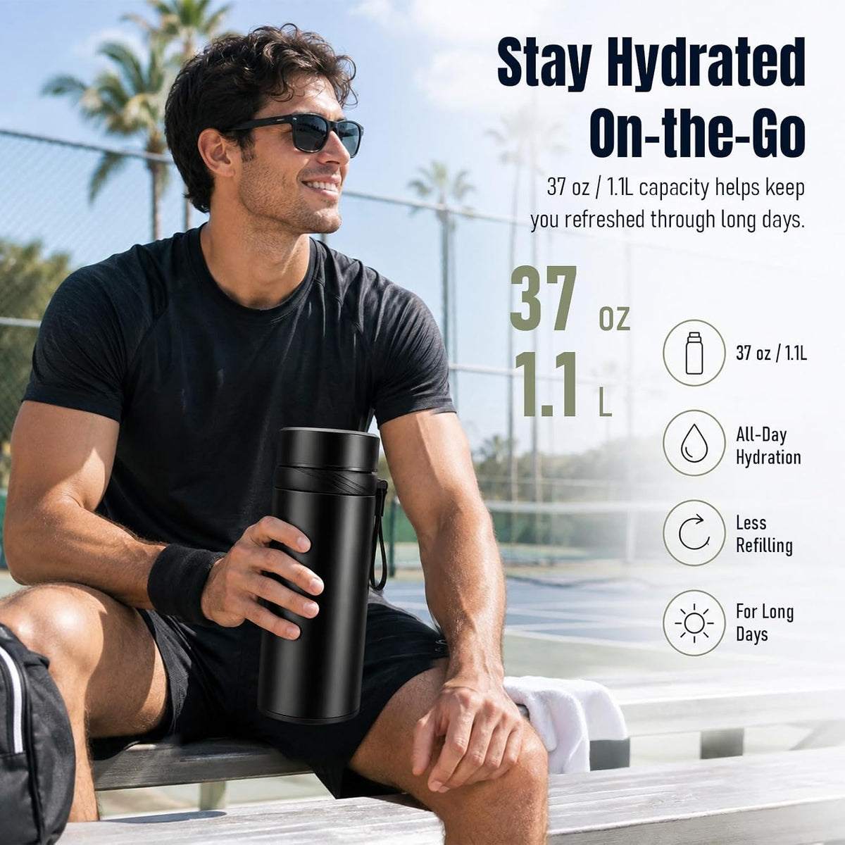 Small Water Bottle, 15 oz Stainless Steel Insulated Bottle, Blue