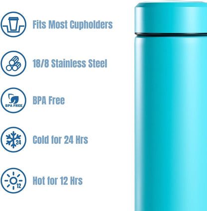 Small Water Bottle, 15 oz Stainless Steel Insulated Bottle, Blue