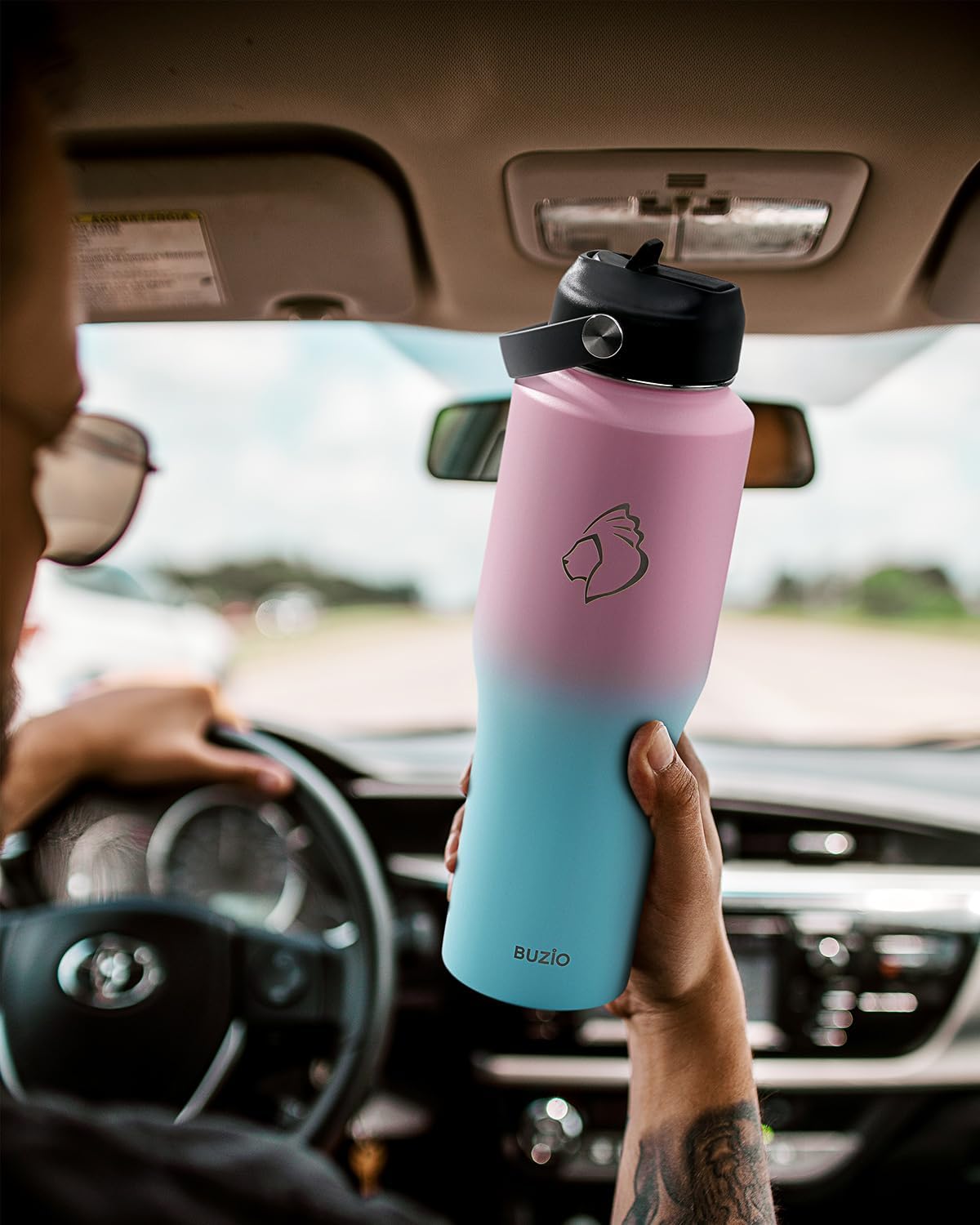 32 oz Insulated Water Bottle Fits in Car Cup Holders, Stainless Steel | Cup Holder Friendly Tumbler, 48 Hrs Cold, Leakproof Straw Lid, Triple Walled Metal Bottles for Travel