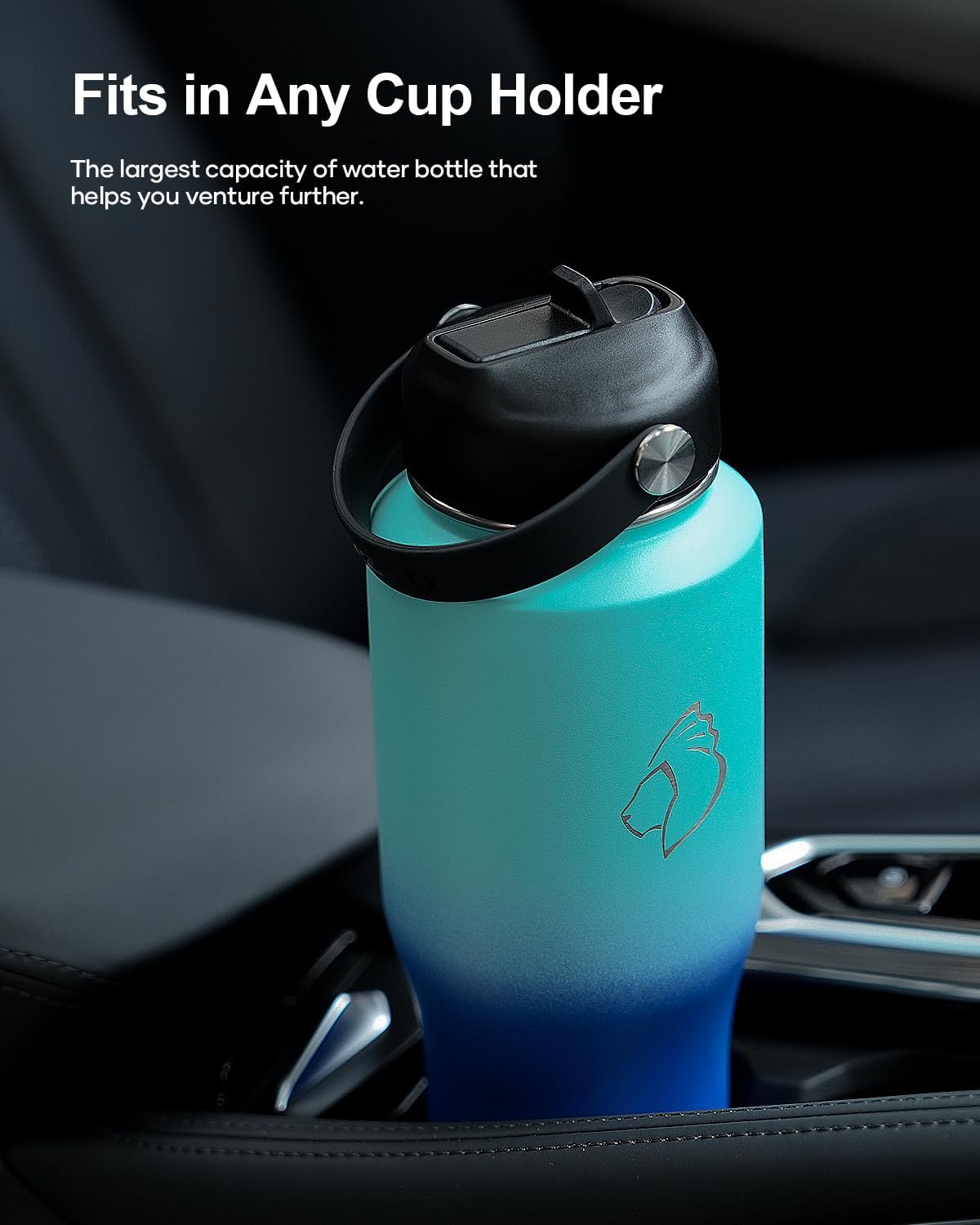 32 oz Insulated Water Bottle Fits in Car Cup Holders, Stainless Steel | Cup Holder Friendly Tumbler, 48 Hrs Cold, Leakproof Straw Lid, Triple Walled Metal Bottles for Travel