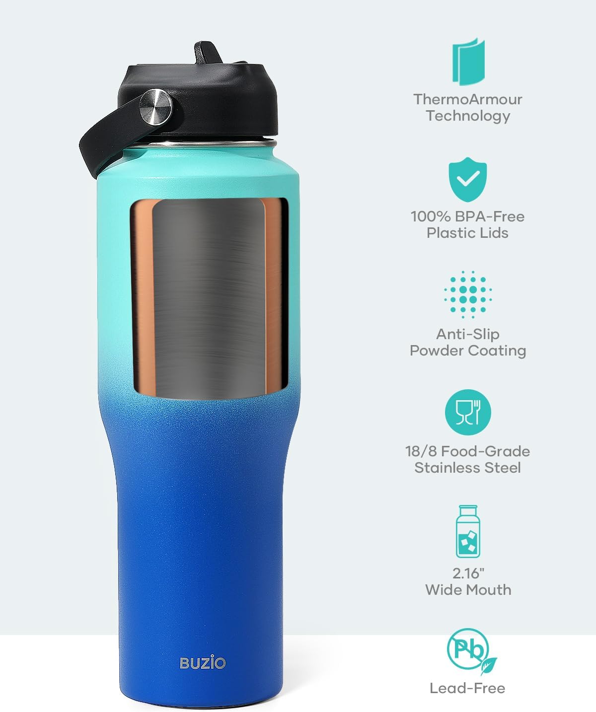32 oz Insulated Water Bottle Fits in Car Cup Holders, Stainless Steel | Cup Holder Friendly Tumbler, 48 Hrs Cold, Leakproof Straw Lid, Triple Walled Metal Bottles for Travel