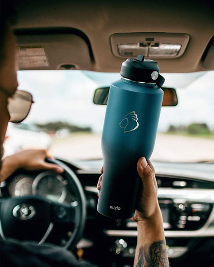 32 oz Insulated Water Bottle Fits in Car Cup Holders, Stainless Steel | Cup Holder Friendly Tumbler, 48 Hrs Cold, Leakproof Straw Lid, Triple Walled Metal Bottles for Travel