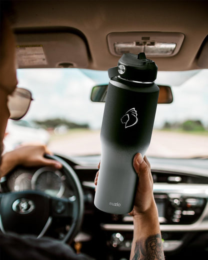 32 oz Insulated Water Bottle Fits in Car Cup Holders, Stainless Steel | Cup Holder Friendly Tumbler, 48 Hrs Cold, Leakproof Straw Lid, Triple Walled Metal Bottles for Travel