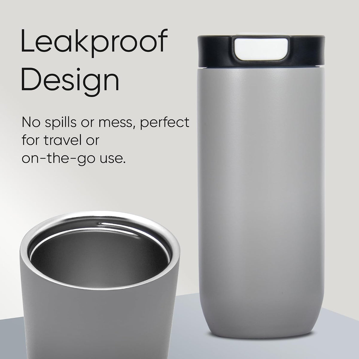 Insulated Stainless Steel Coffee Tumbler, 16.9 oz, Double-wall Insulated, Leakproof, BPA Free (STEEL GREY)