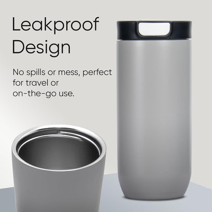 Insulated Stainless Steel Coffee Tumbler, 16.9 oz, Double-wall Insulated, Leakproof, BPA Free (STEEL GREY)